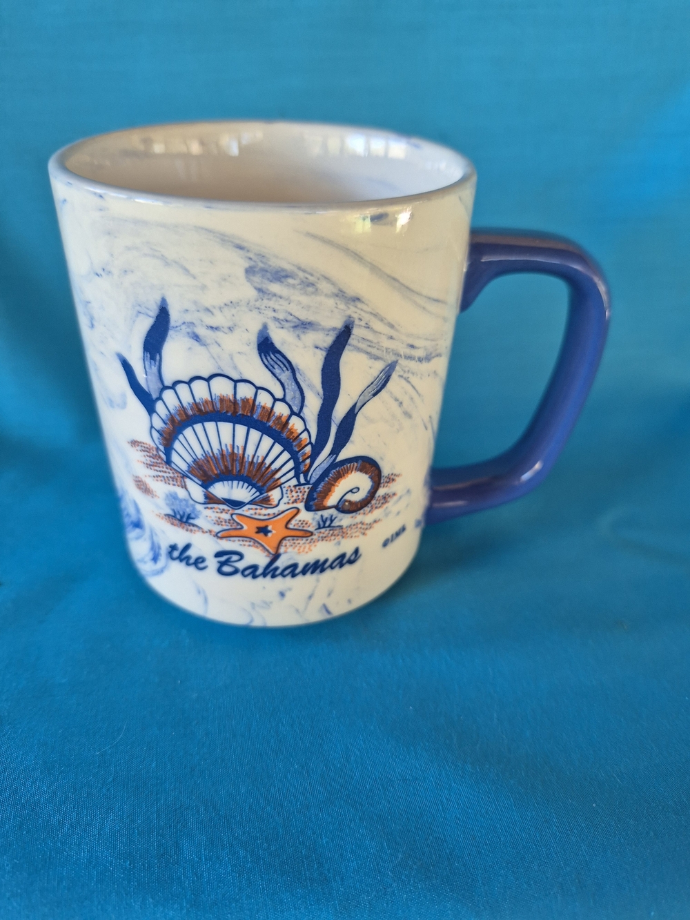 The Bahamas Beach Blue Swirl Coffee Tea Ceramic Seashell Starfish Souvenir